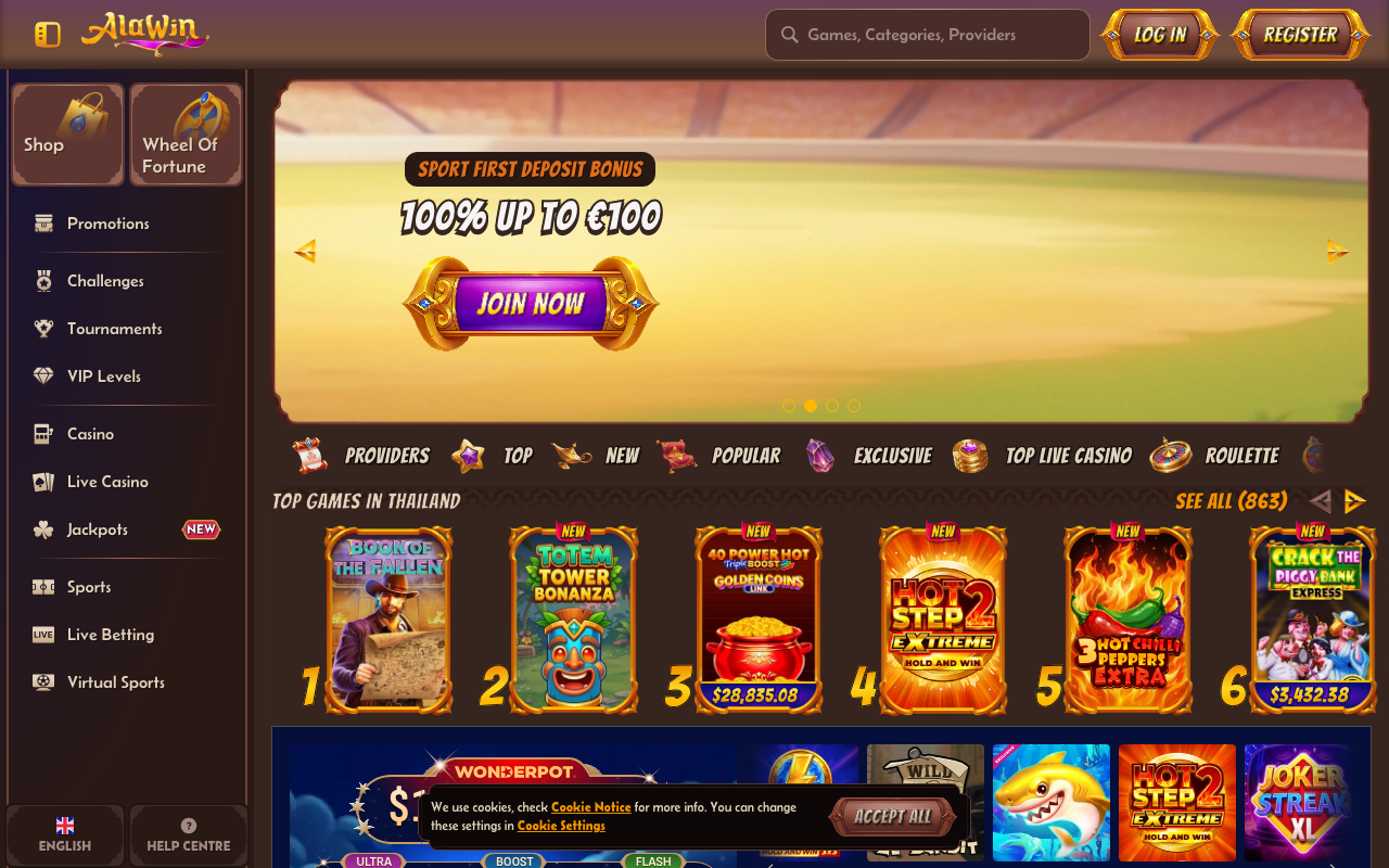 Alawin Casino forside